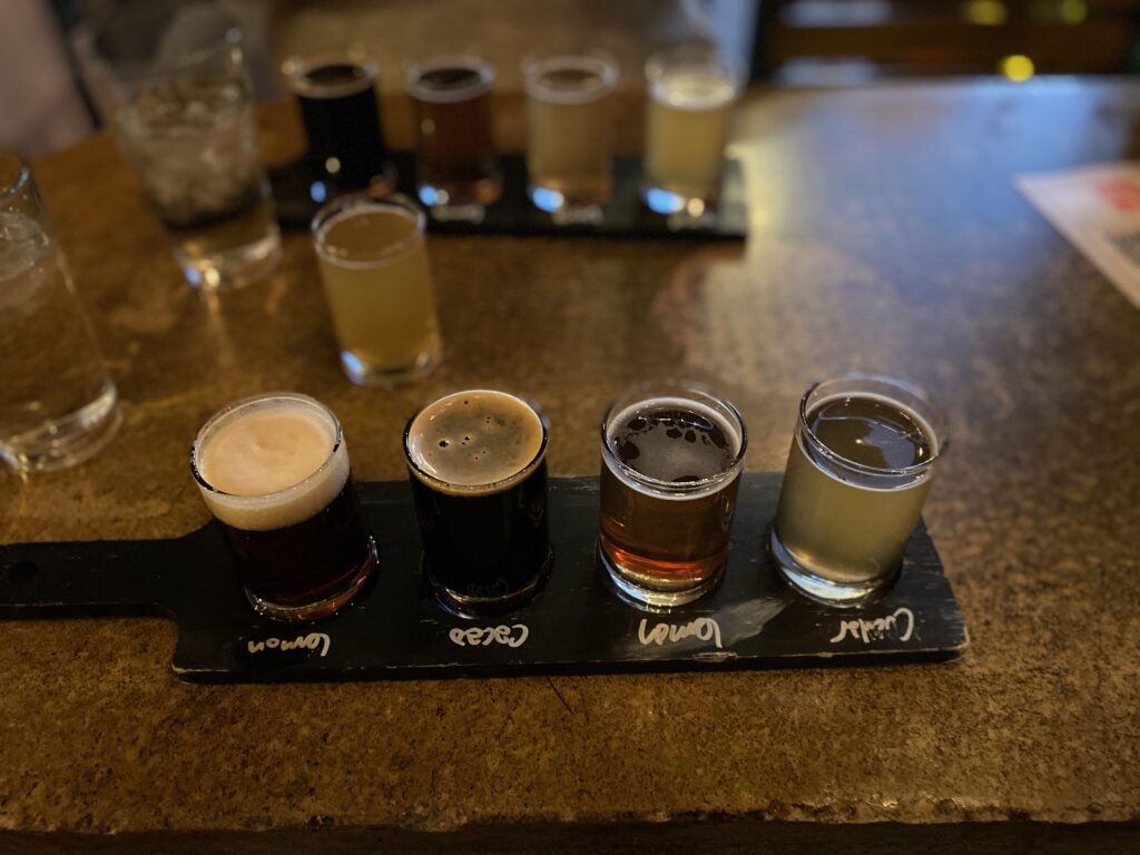 Flight of Wynkoop Brewery beers. 