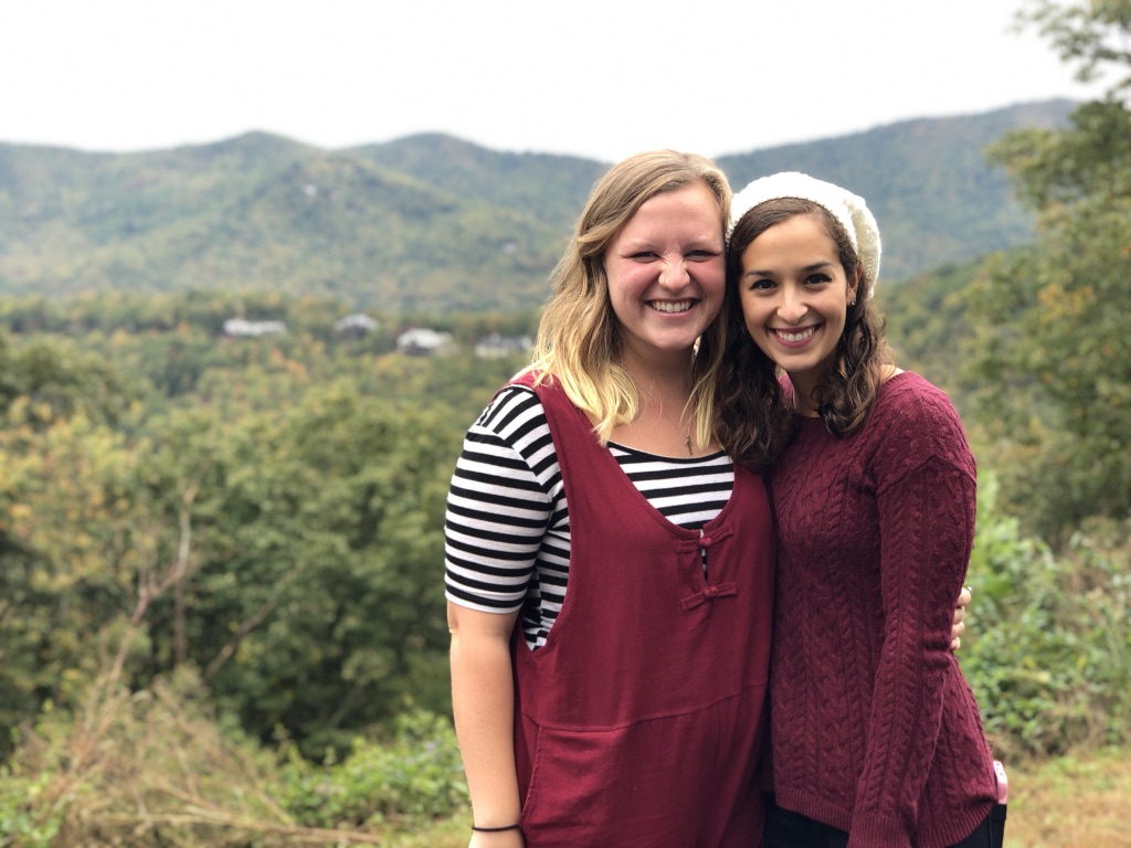 Madi and Lindsay on a scenic overlook on the Blue Ridge Parkway. A perfect Asheville Bachelorette Party photo op. 